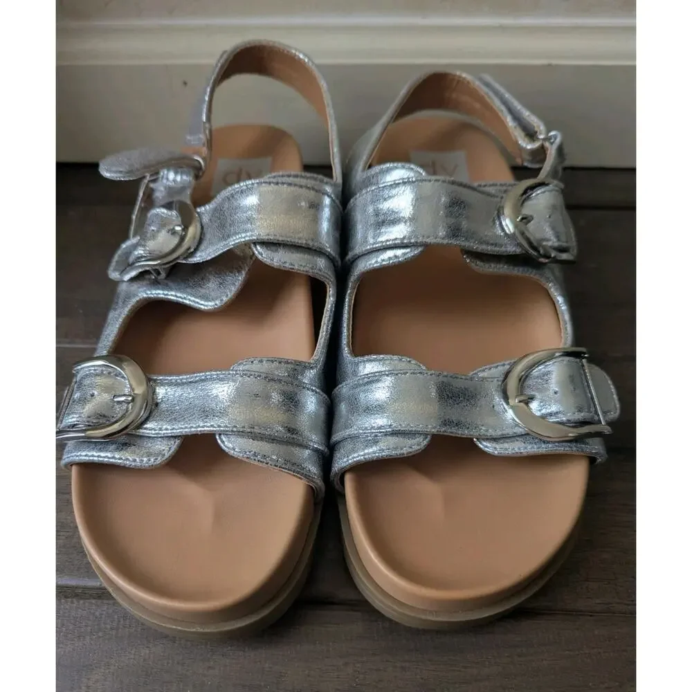 Dolce Vita Alameda Metallic Silver Crinkle Sandals Womens 9 Strappy New SUMMER
